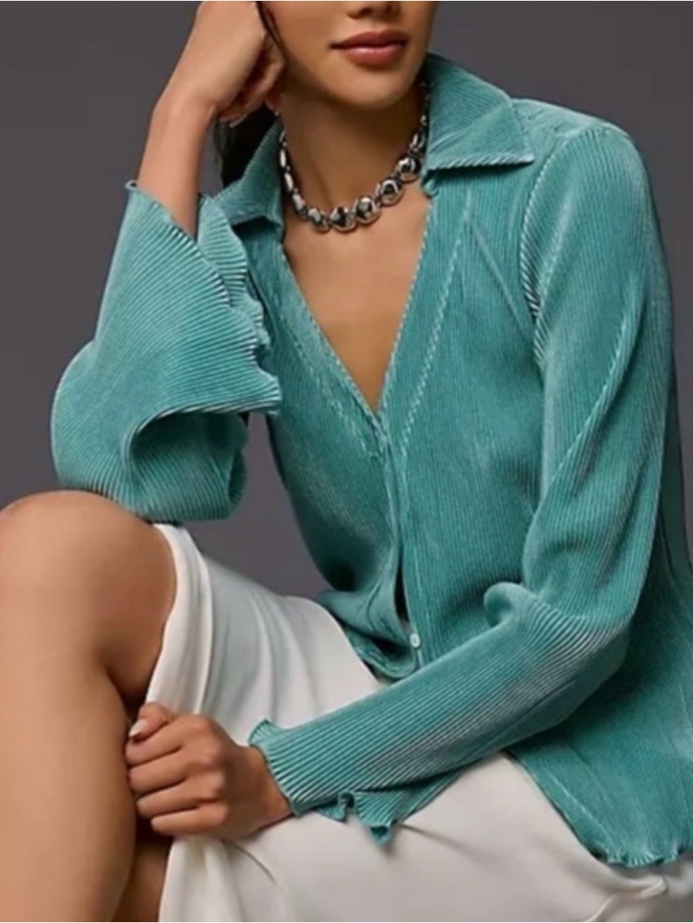 dolan Teal Ribbed Button-Front Knit Shirt